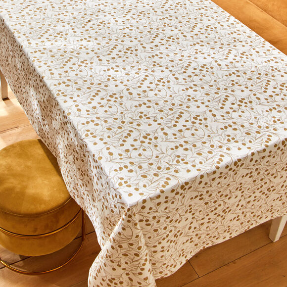 Nappe imprimée petites feuilles coloris doré (blanc / doré) Nappe imprimée petites feuilles coloris doré (blanc / doré)